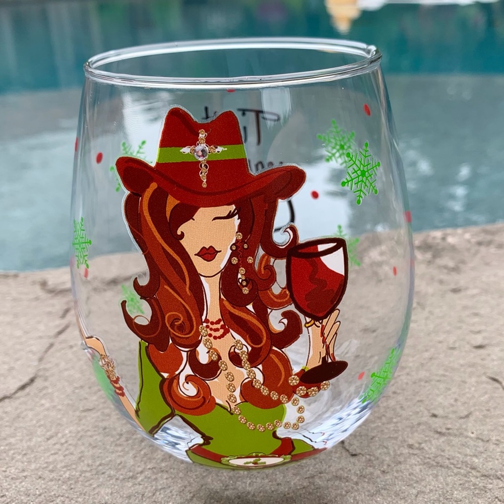 NWOT Stemless Cowgirl Wine Glass Tis The Season Bling Rodeo